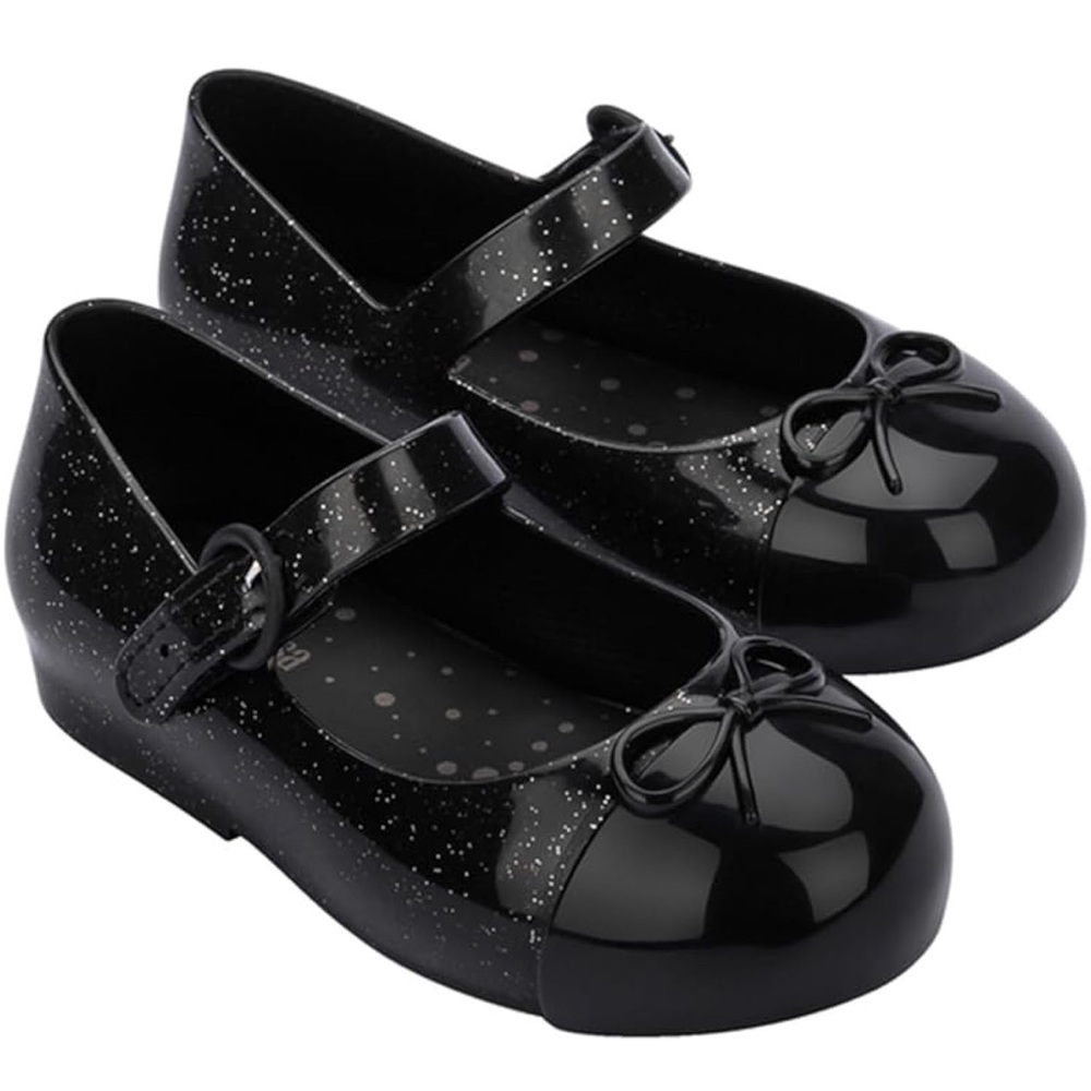 Mini Melissa Black Sparkle Mary Jane Shoes